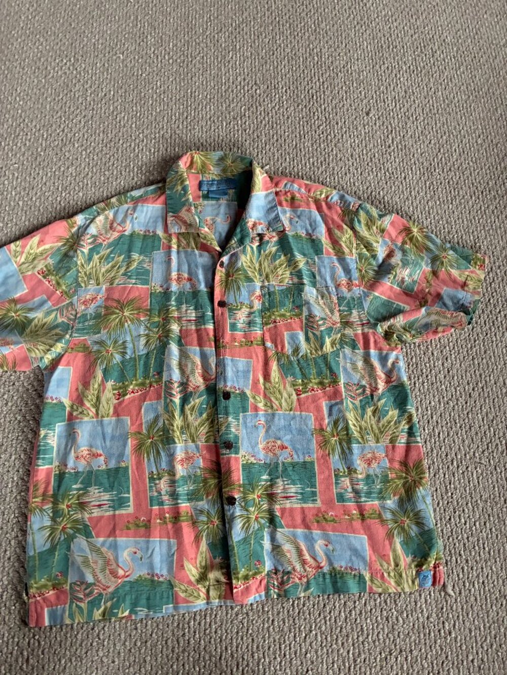 Bermuda Bay Silk Shirt XXL Men's Short Sleeve Flamingos Vacation Tropical